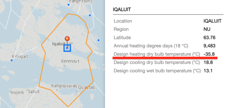 Iqaluit design temperature map